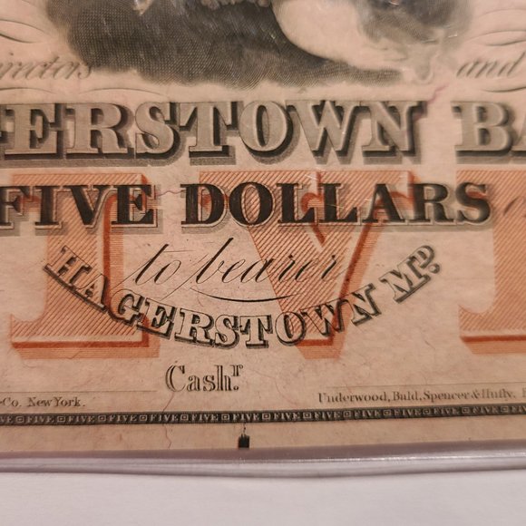 Hagerstown Bank $5 Obsolete Banknote, Ca. 1850s - Picture 6 of 7